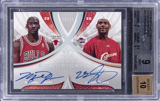 2005-06 SP Game Used Edition "Extra SIGnificance" #JJ Michael Jordan/LeBron James Dual Signed Card (#10/25) – BGS MINT 9/BGS 10